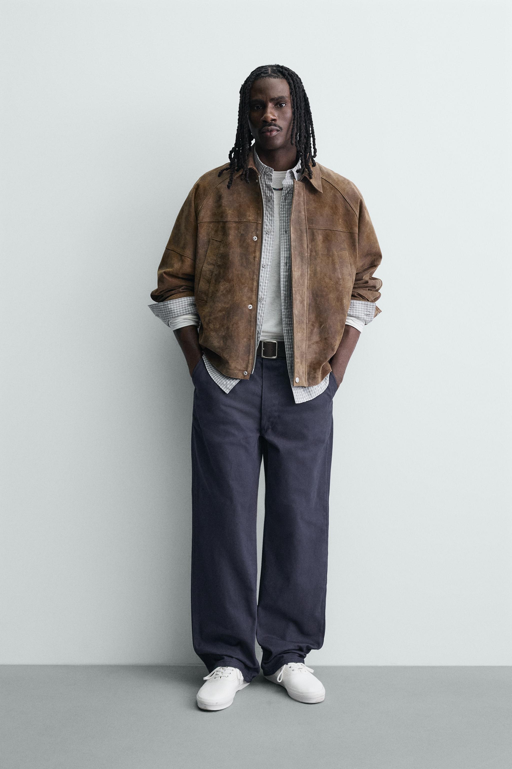 BLOUSON EN CUIR SUÉDÉ EFFET DÉLAVÉ